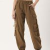 Cargos & Joggers | Bene Kleed Women Coffee Liquer Solid Parachute Fit Cargo Trousers