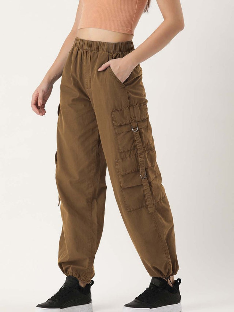 Cargos & Joggers | Bene Kleed Women Coffee Liquer Solid Parachute Fit Cargo Trousers