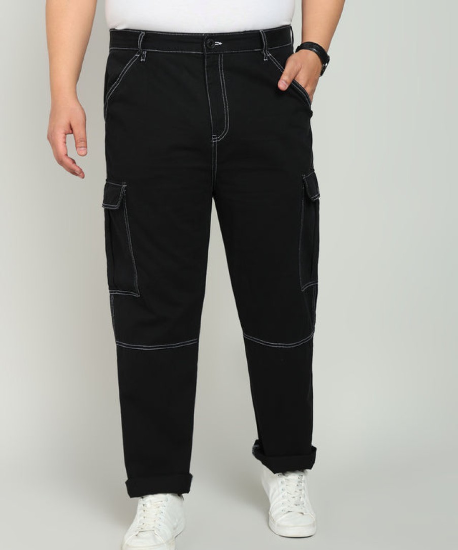 Cargos & Joggers | Bene Kleed Plus Men Black Regular Fit Cargo Trouser With Contrast Stitch