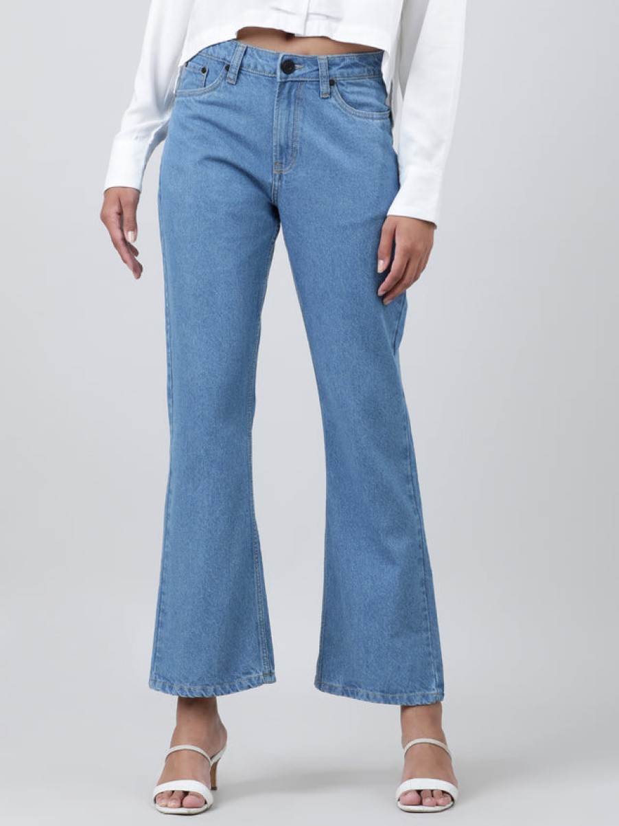 Jeans | Bene Kleed Women Light Blue Pure Cotton Solid Bootcut Denim Jeans