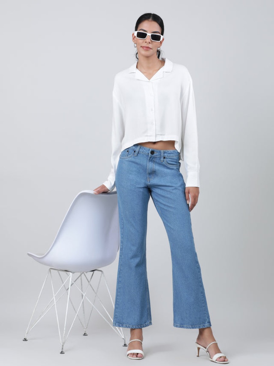 Jeans | Bene Kleed Women Light Blue Pure Cotton Solid Bootcut Denim Jeans