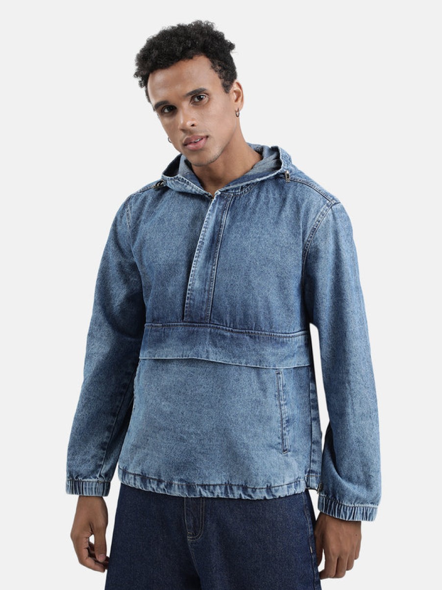 Jackets | Bene Kleed Men Blue Relaxed Fit Solid Denim Jacket With Top Stoppers