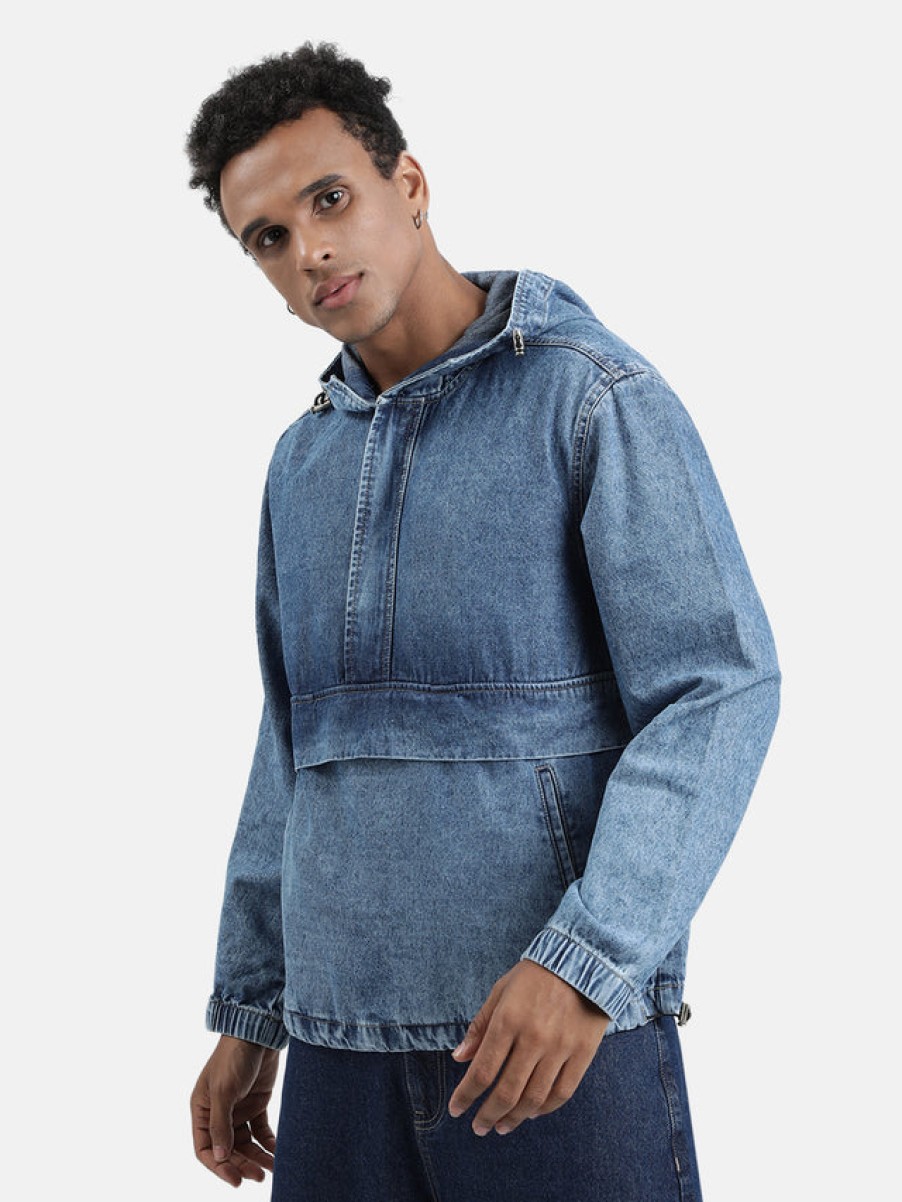 Jackets | Bene Kleed Men Blue Relaxed Fit Solid Denim Jacket With Top Stoppers