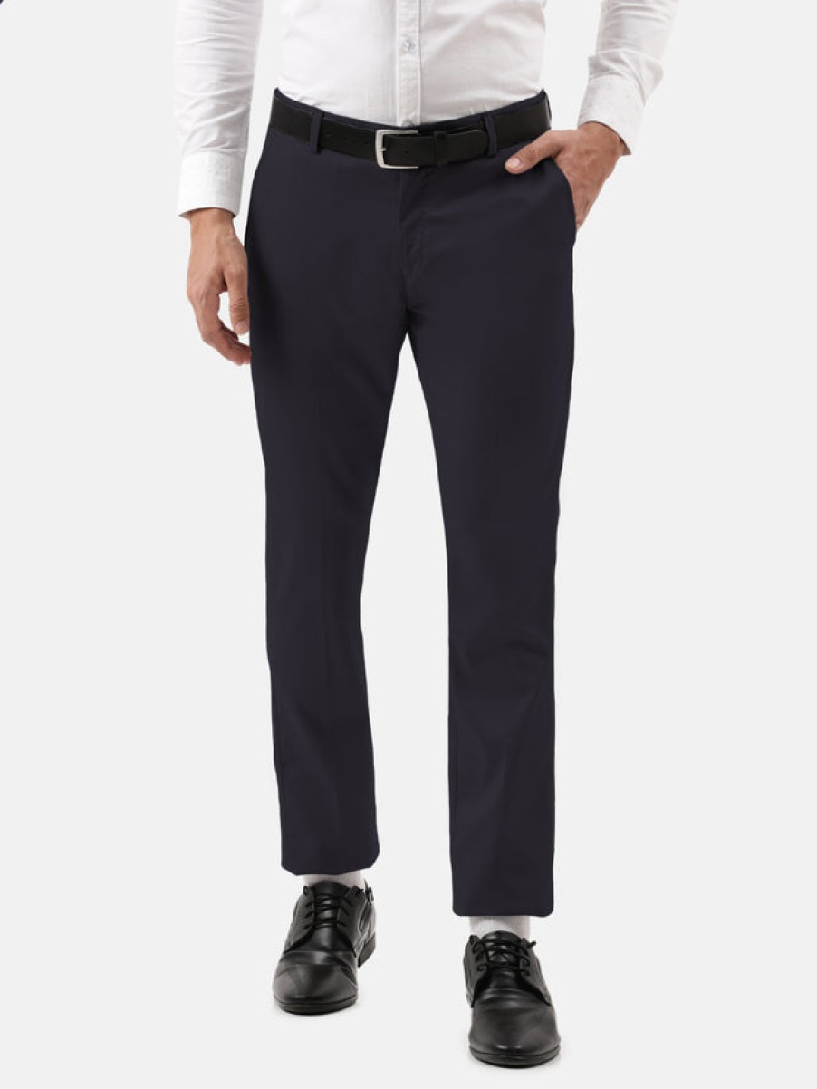 Formal Trousers | IVOC Men Dark Navy Slim Fit Solid Formal Trousers