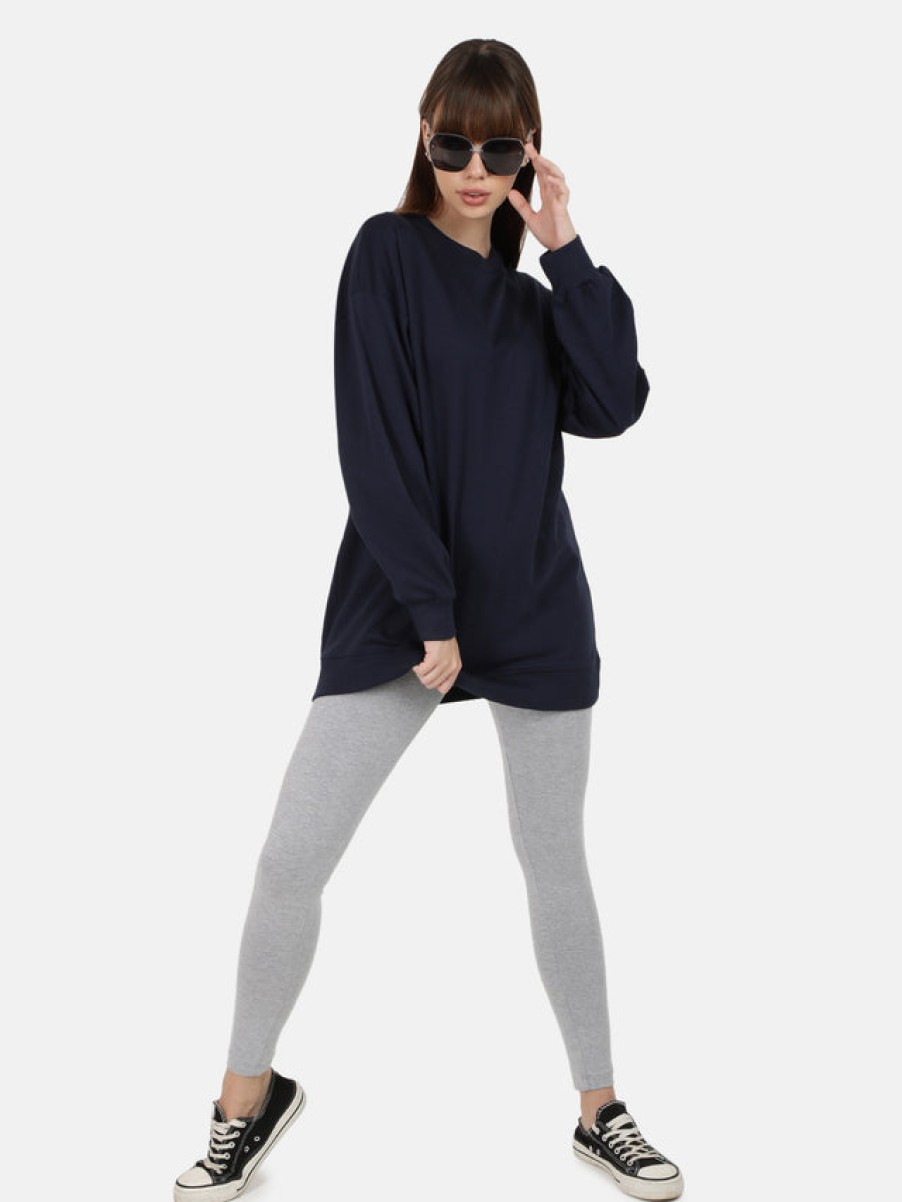 Co-Ords Sets | Bene Kleed Women Navy/Grey Longline Oversized Sweatshirt With Leggings Co-Ord Set