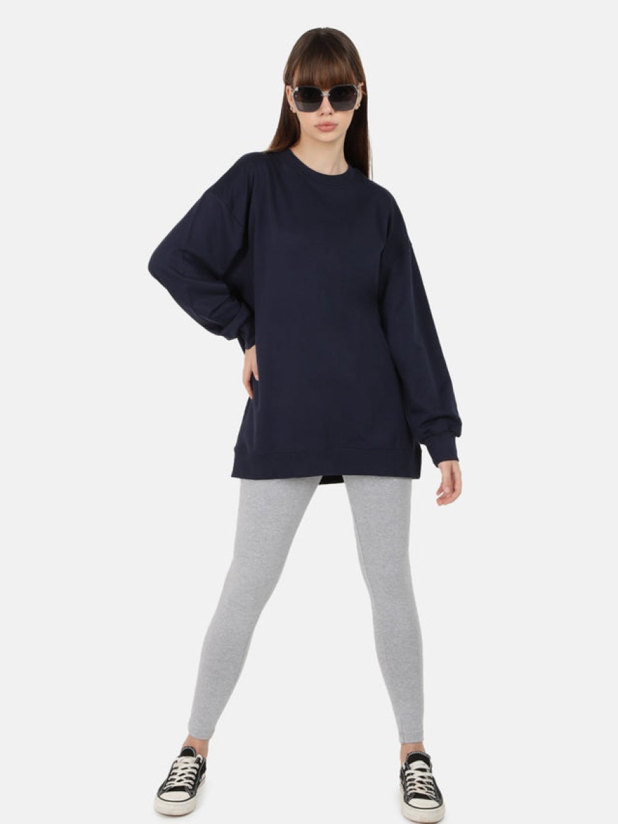 Co-Ords Sets | Bene Kleed Women Navy/Grey Longline Oversized Sweatshirt With Leggings Co-Ord Set