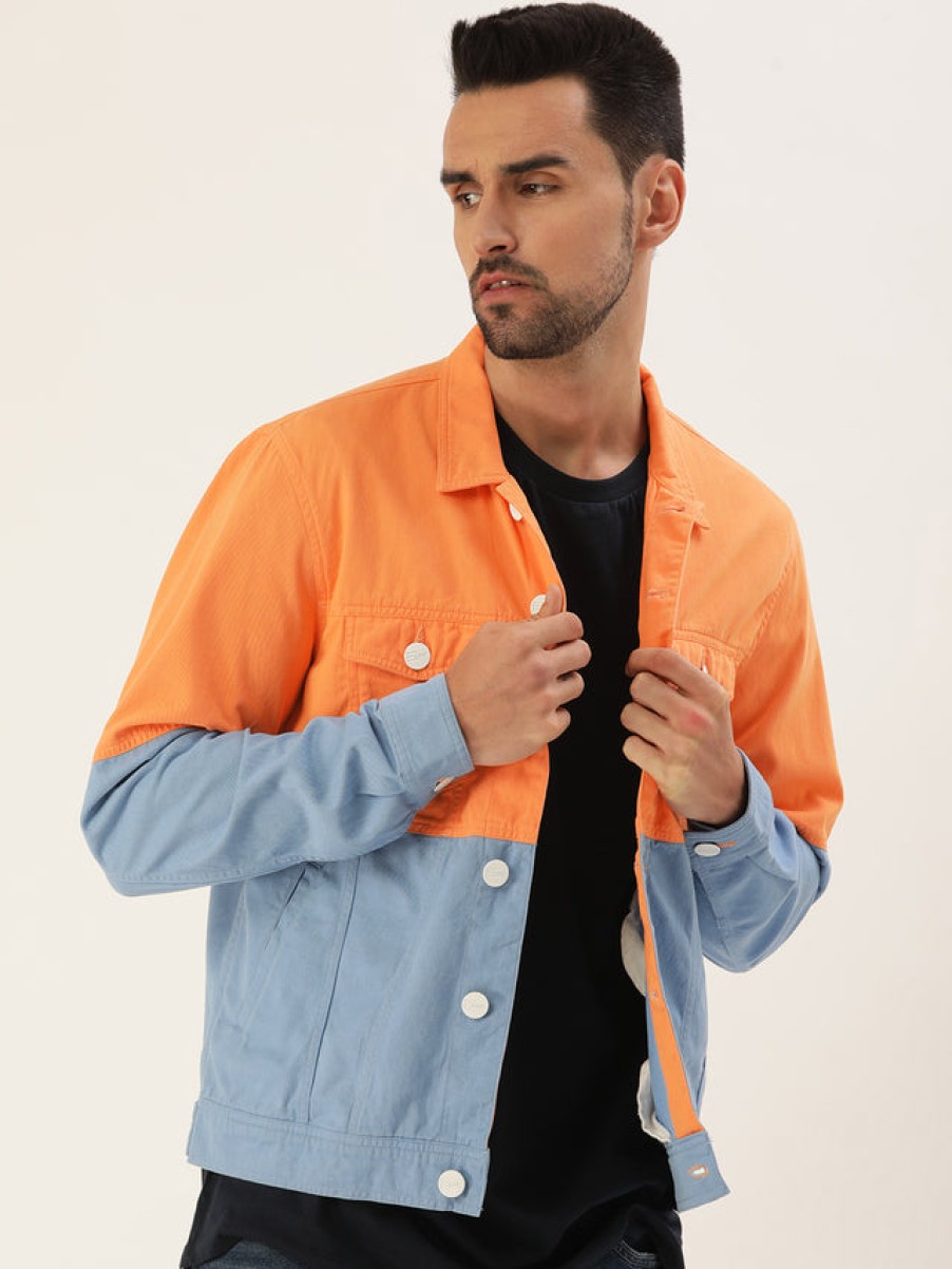 Jackets | Bene Kleed Men Orange/Blue Slim Fit Colour Block Jacket