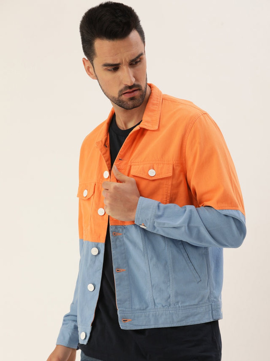 Jackets | Bene Kleed Men Orange/Blue Slim Fit Colour Block Jacket