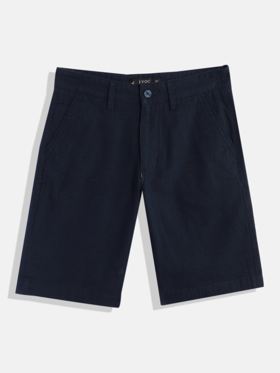 Shorts | IVOC Boys Navy Blue Slim Fit Solid Casual Shorts