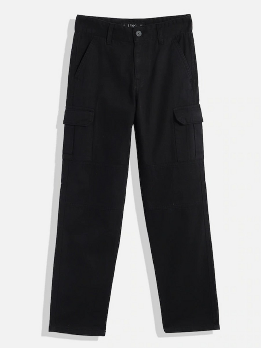 Cargos & Joggers | IVOC Boys Black Slim Fit Solid Cargo Trousers