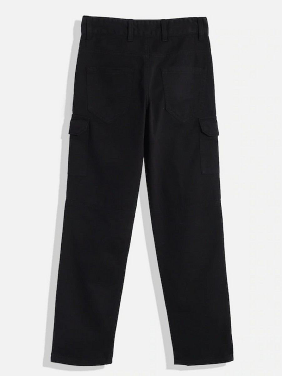 Cargos & Joggers | IVOC Boys Black Slim Fit Solid Cargo Trousers