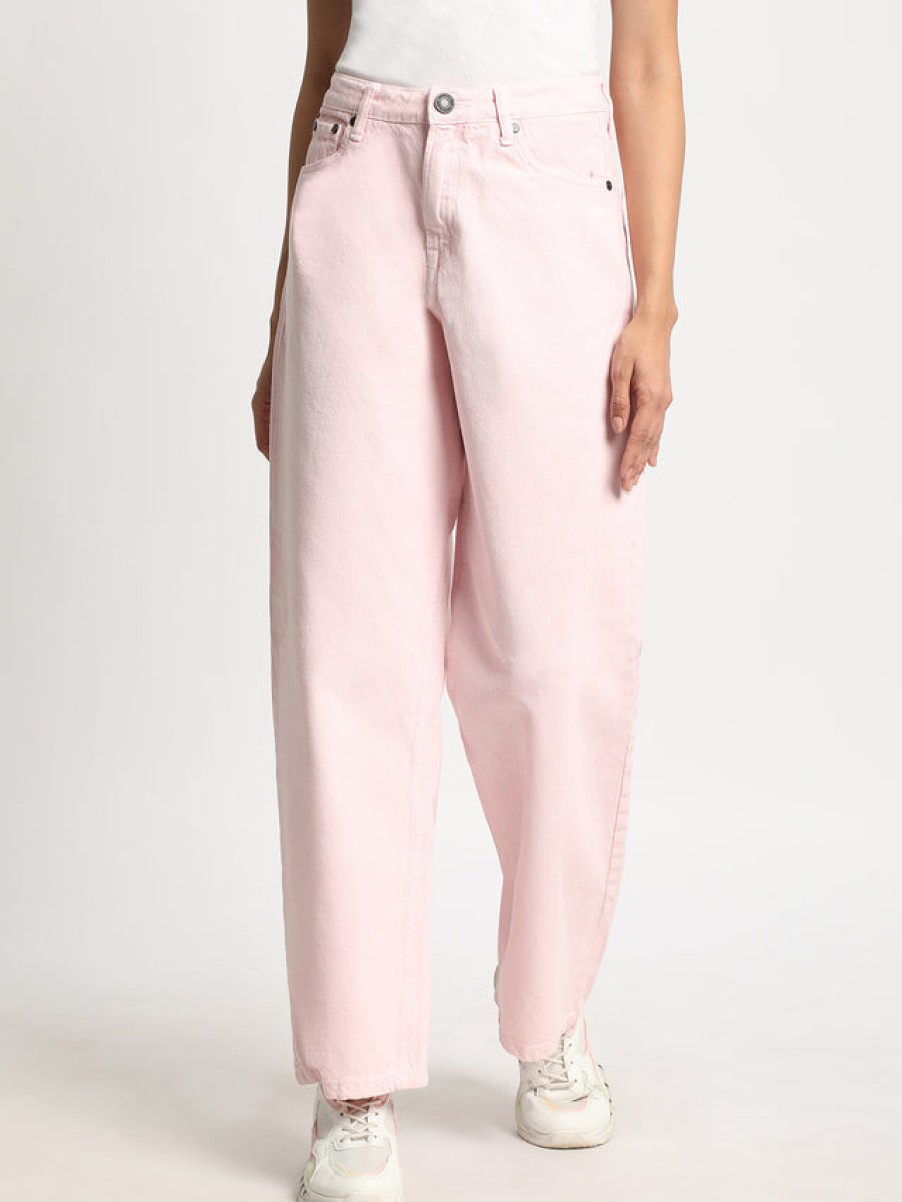 Jeans | Bene Kleed Women Pink Relaxed Fit High-Rise Solid Jeans