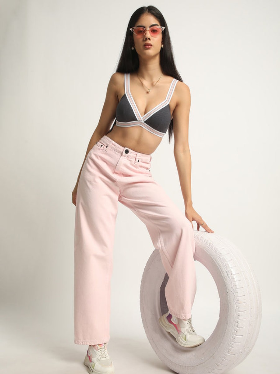 Jeans | Bene Kleed Women Pink Relaxed Fit High-Rise Solid Jeans