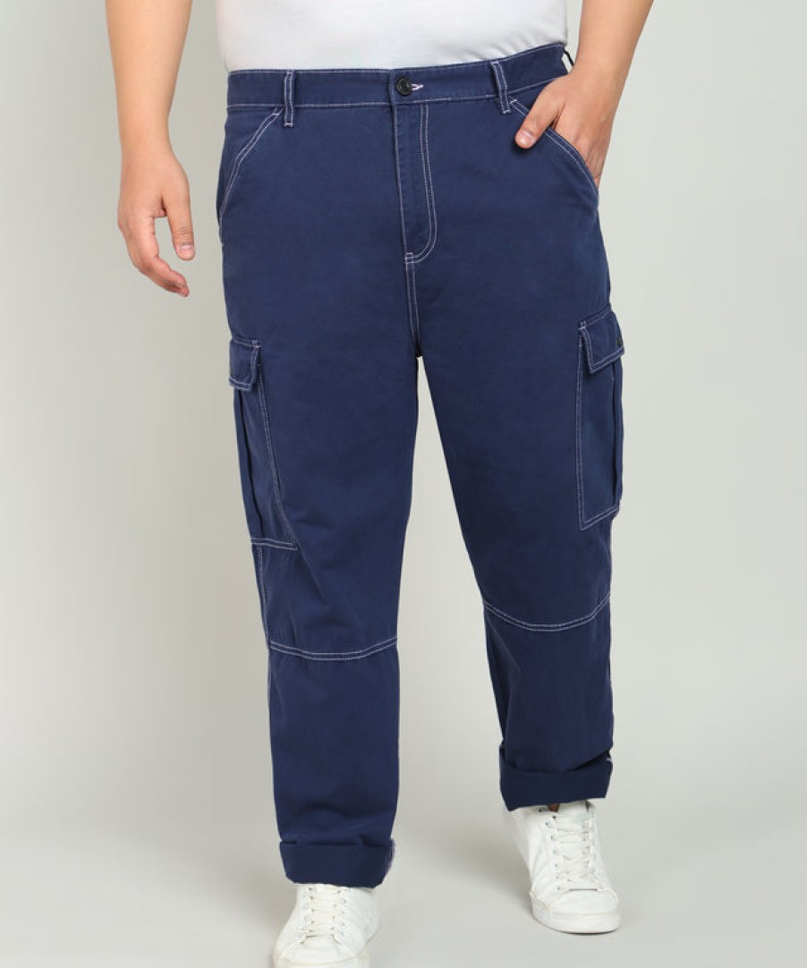 Cargos & Joggers | Bene Kleed Plus Men Prussian Blue Regular Fit Cargo Trouser With Contrast Stitch