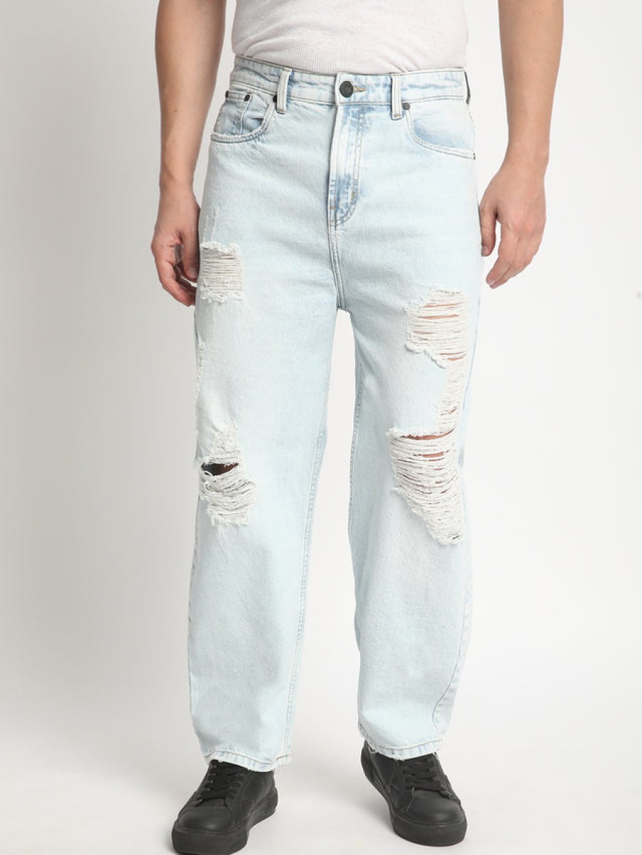 Jeans | Bene Kleed Men Light Blue Baggy Fit Highly Distressed Jeans