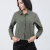 Casual Shirts | Bene Kleed Women Light Olive Regular Fit Full Sleeves Cropped Length Casual Shirt