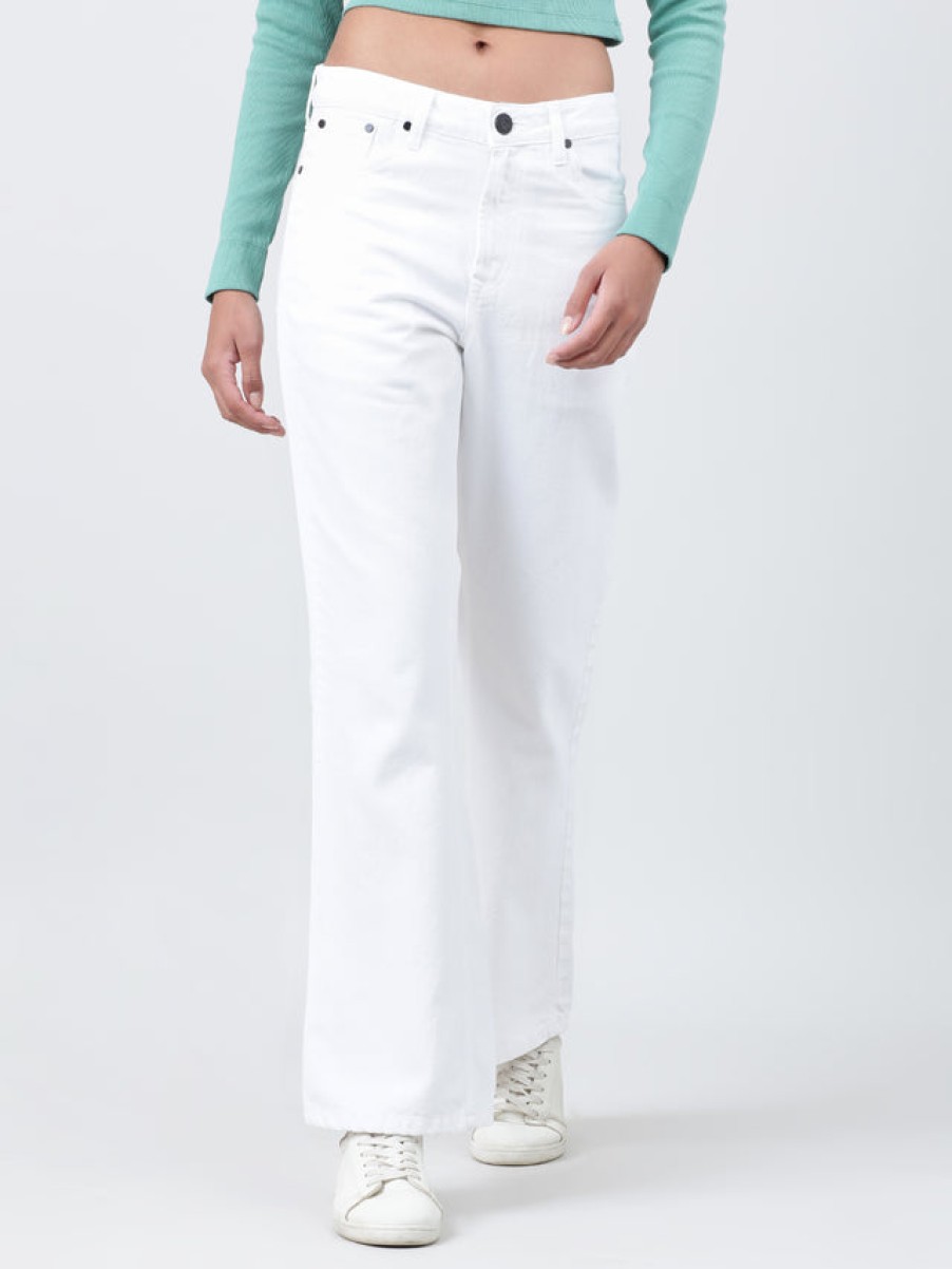 Jeans | Bene Kleed Women White Pure Cotton Solid Bootcut Denim Jeans