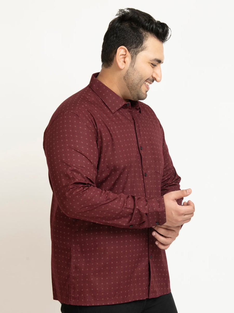 Formal Shirts | IVOC Plus Men Maroon Regular Fit Printed Formal Shirt