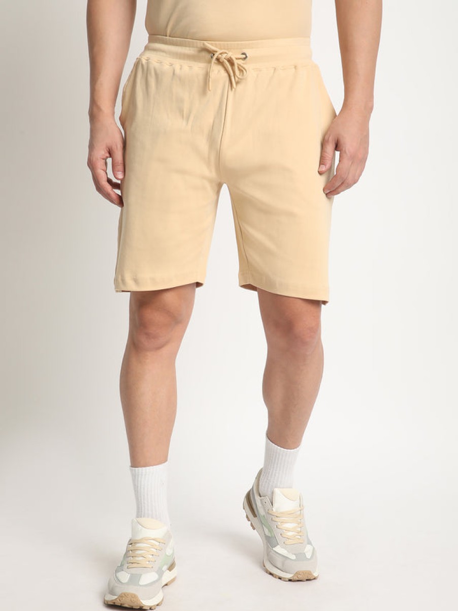 Shorts | Bene Kleed Men Beige Interlock Oversized Solid Shorts