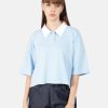 T-Shirt & Tops | Bene Kleed Women Sky Blue Solid Cropped Polo T-Shirt With Contrast Collar