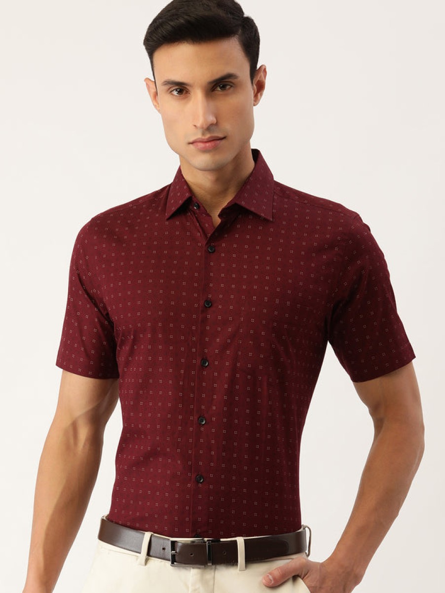 Formal Shirts | IVOC Men Maroon Slim Fit Printed Formal Shirt