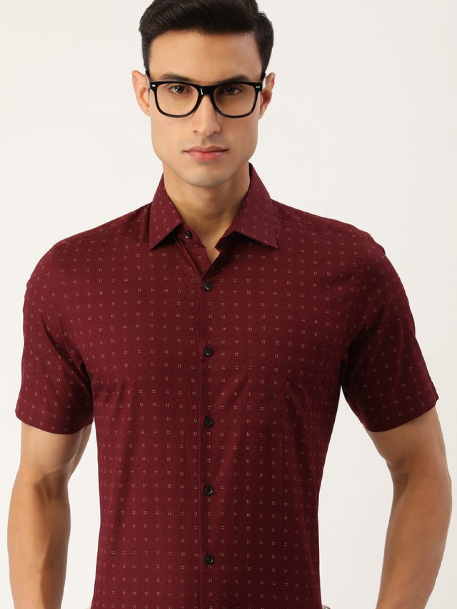 Formal Shirts | IVOC Men Maroon Slim Fit Printed Formal Shirt