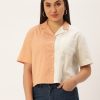 Casual Shirts | Bene Kleed Women Light Peach/White Boxy Fit Colour Block Casual Shirt