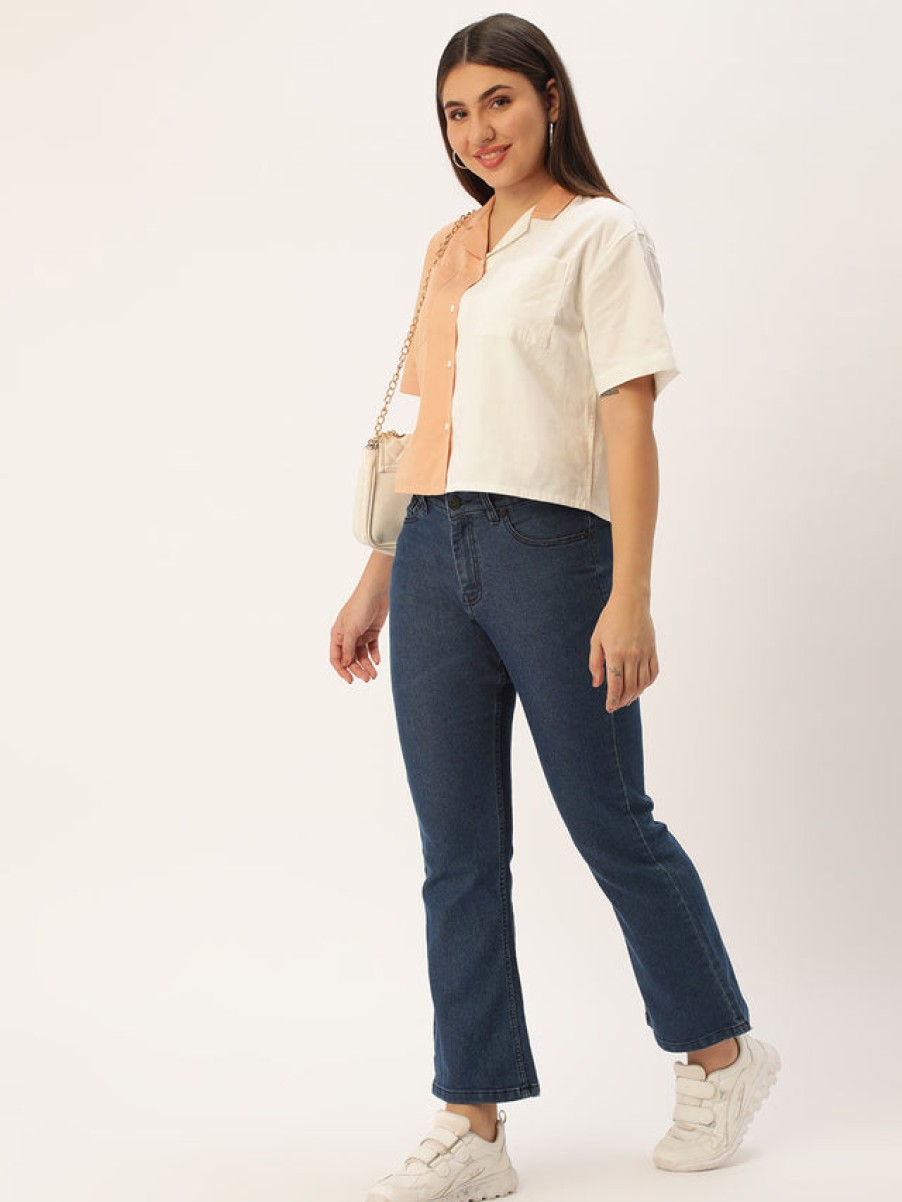 Casual Shirts | Bene Kleed Women Light Peach/White Boxy Fit Colour Block Casual Shirt