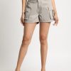 Shorts | Bene Kleed Women Silver Grey High Rise Solid Cargo Shorts