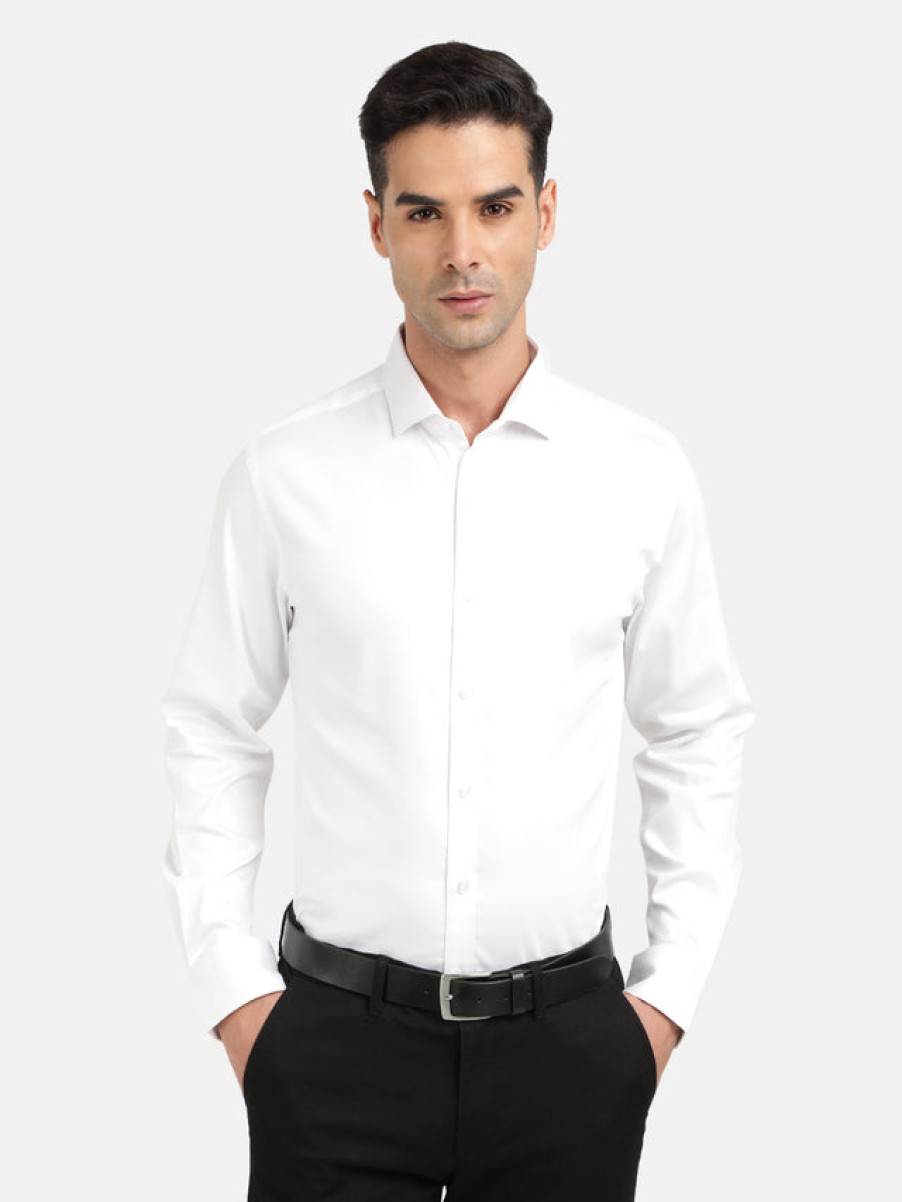 Formal Shirts | IVOC Men White Solid Slim Fit Opaque Formal Shirt