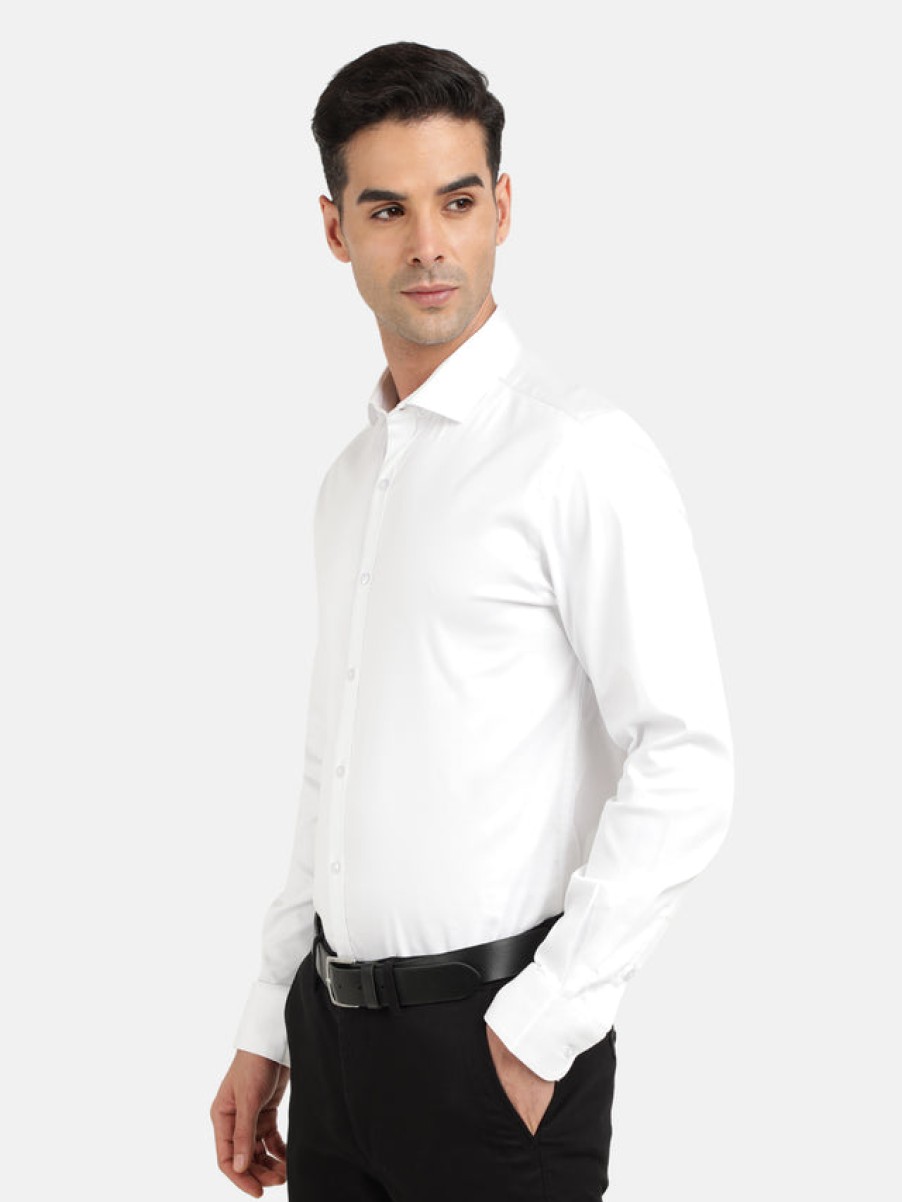 Formal Shirts | IVOC Men White Solid Slim Fit Opaque Formal Shirt