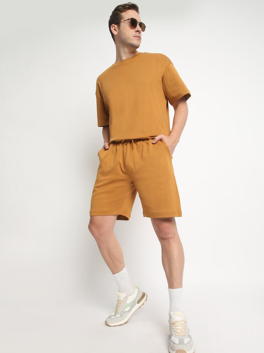 Shorts | Bene Kleed Men Light Brown Beige Interlock Oversized Solid Shorts