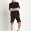 Co-Ords Sets | Bene Kleed Men Black Regular Fit Solid Seersucker Knitted Co-Ord Set