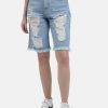 Shorts | Bene Kleed Women Blue Slim Fit Denim Shorts With Distress Wash